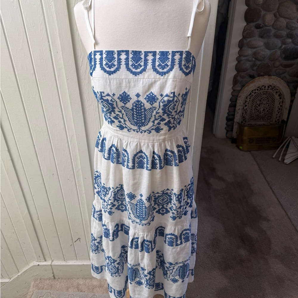 Milly Blue and White Embroidered Women's Dress